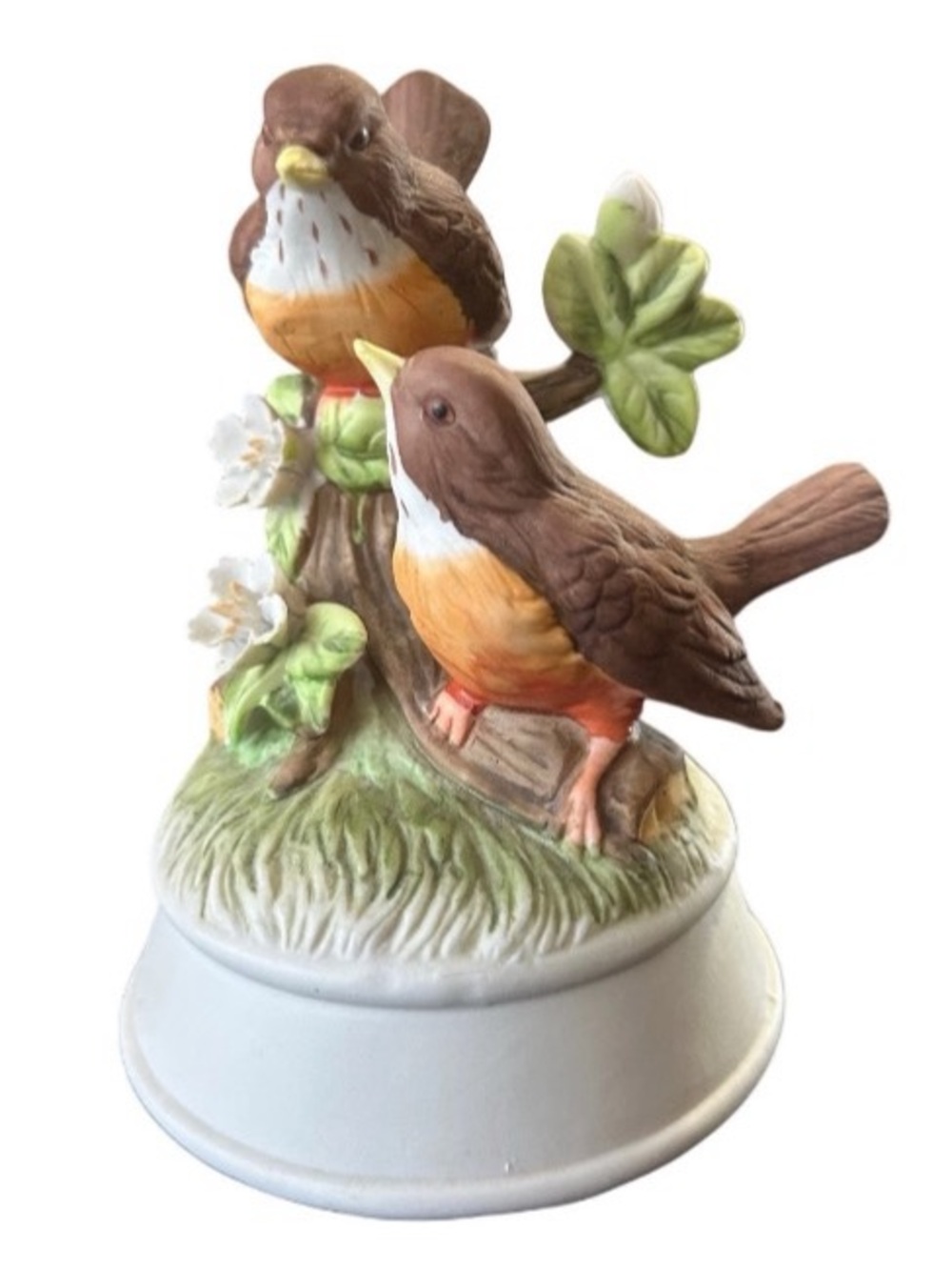 Vintage 1986 Arnart Porcelain Rotating Music Box Made In Taiwan 2 Birds On Tree